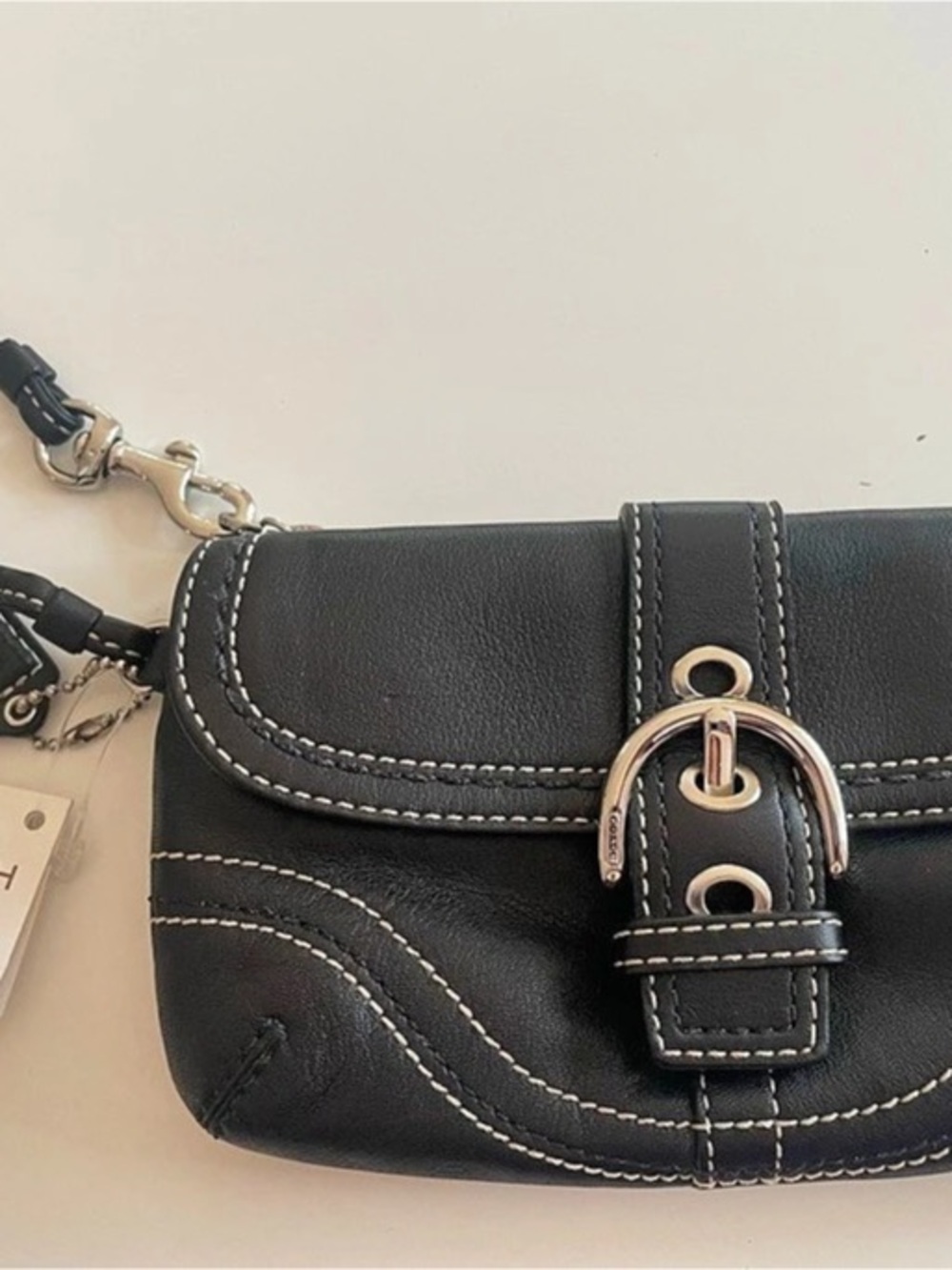 Coach Soho Black Leather Buckle Wristlet
